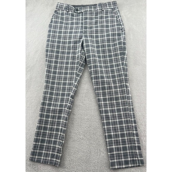 Boohoo Mann Pants Mens Sz 32 Gray Plaid Chinos Preppy Geek - Picture 1 of 10
